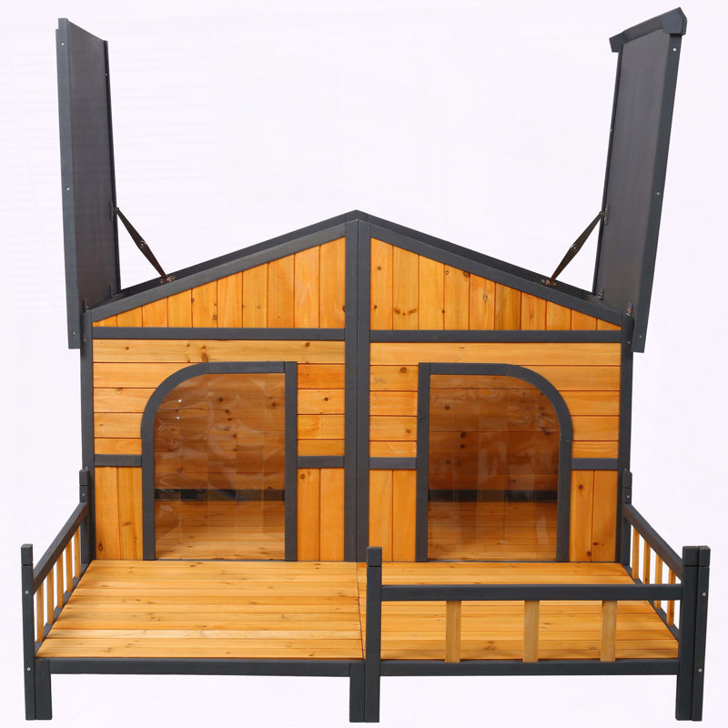 Grande cabane double en bois pour l'extérieur avec porche, plancher surélevé et conception résistante aux intempéries