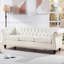 Canapé 3 places blanc de 211,8 cm (83,28 po), revêtement en similicuir, rembourrage en mousse, structure en bois massif et contreplaqué, pieds stables en bouleau avec accoudoirs arrondis, assise longue, revêtement en similicuir, rembourrage et structure, peinture vernie