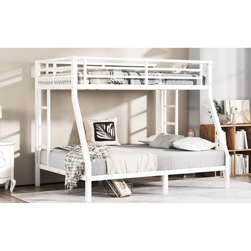 Lit superposé simple au-dessus d'un lit double en métal blanc pour les adolescents, structure, réduction du bruit, sous le rangement, économie d'espace, lit de revêtement, fabrication stable, assemblage facile