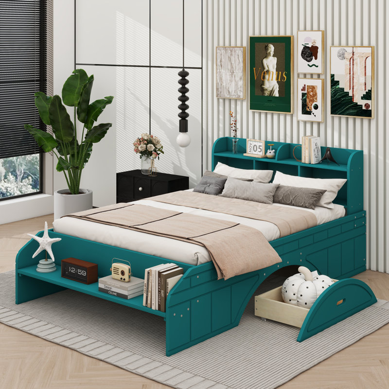 Amatia Bookcase Storage Bed, Full, Dark Green
