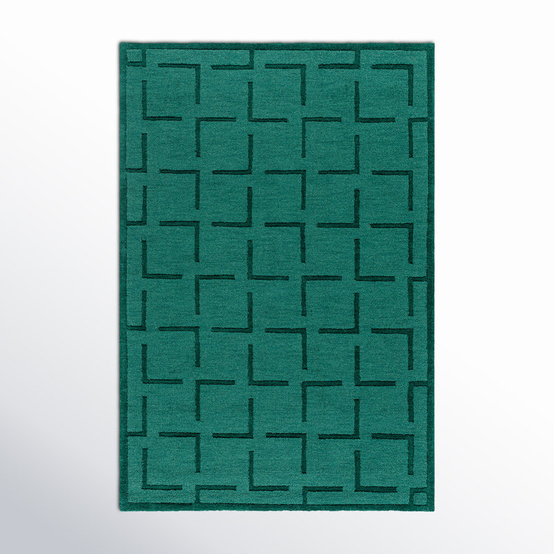 Rectangle Loretto Geometric Hand Loomed Wool Area Rug in Green, Rectangle 9' x 12'