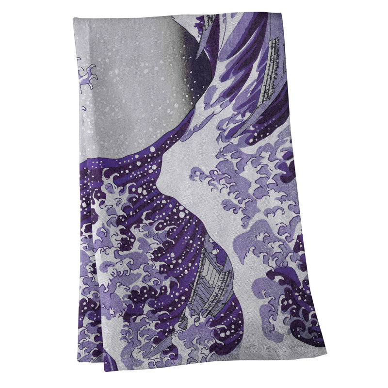 Serviette de thé magnifique wave, Sergé de coton, Mauve / Blanc