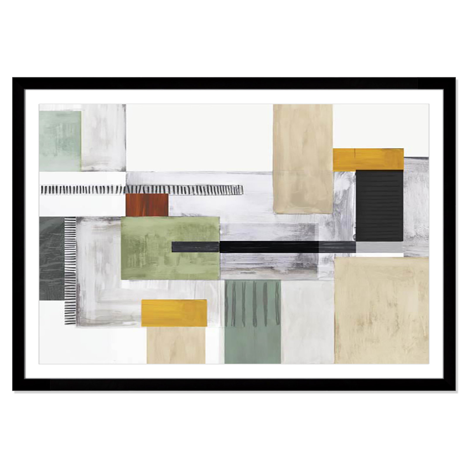 Playful Blocks by Tom Reeves, White, Black Cube Picture Framed, 39" H x 55" W x 1.25" D