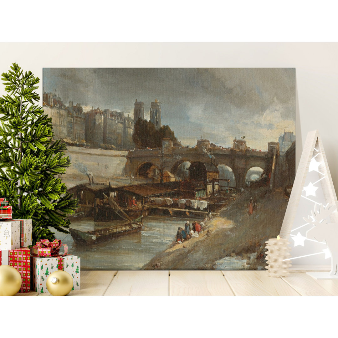 Paris River Scene Canvas Wall Art, Cityscape Painting, Gallery Wrapped Canvas Print, Ready to Hang, Archival Inks, Modern Home Decor