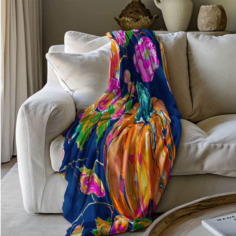 Motif de balise maritime - 1 pièce Sherpa Premium, L 60 po x L 80 po, Motifs floraux de citrouille