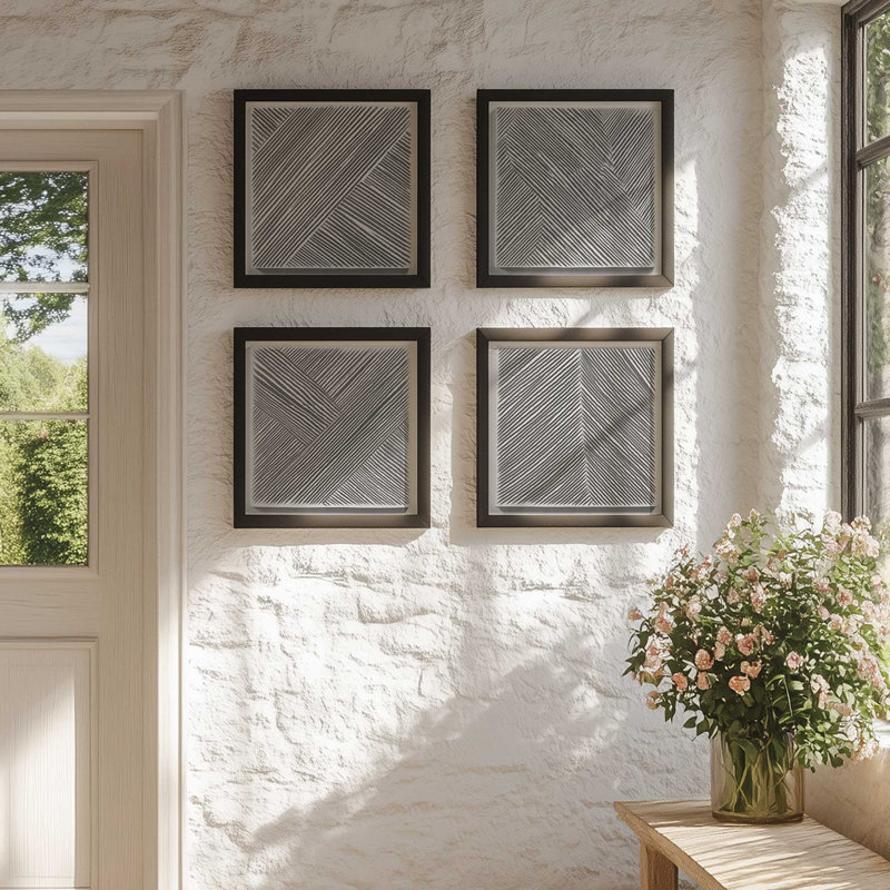 Linear Illusion, ensemble de 4 impressions sur toile dans un cadre, Érable brut, H 27 po x l 27 po