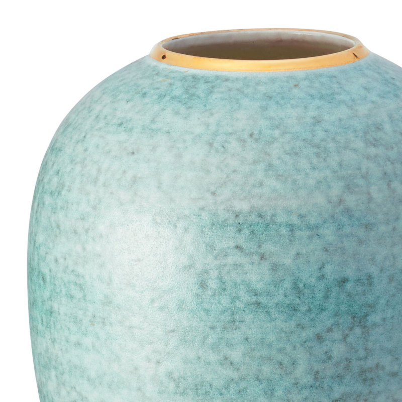 Aqua Blue Handcrafted Ceramic Table Vase with Gold Rim