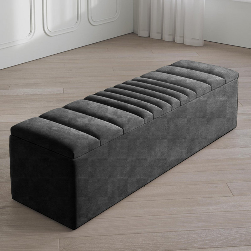 Large Striped Wide Rectangle Solid Color Standard Ottoman Storage Box, Naples Upholstered Deep Storage End of Bed Bench