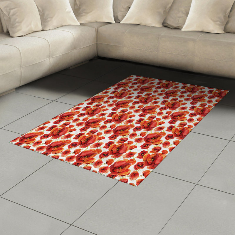 Floral High Density Long Fiber Poly Threads Decorative Area Rug Carpet, Rectangle 4' x 5'8"