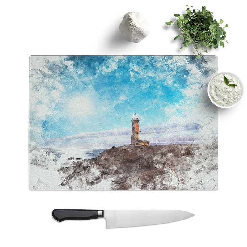 Tempered Glass Pigeon Point Lighthouse Chopping Board, 28.5 cm x 39 cm