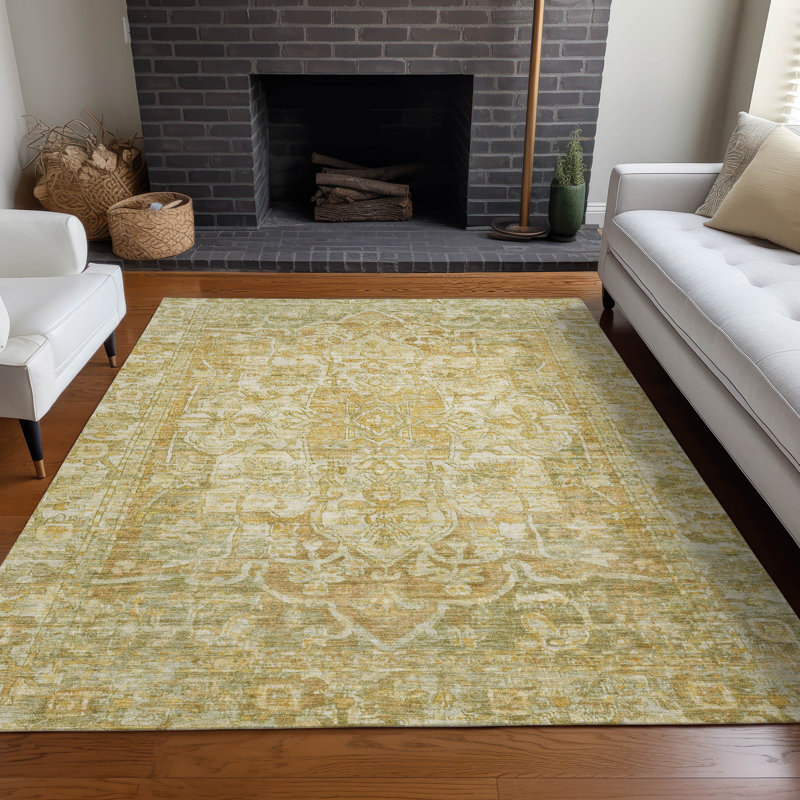 Machine Washable Indoor/Outdoor Xhevrie Tan Rug, Rectangle 8' x 10'