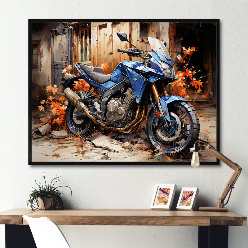 «Blue Durty Bike Urban Speed» sur impression sur toile, H 24 po x l 32 po x P 1 po, Cadre flottant noir