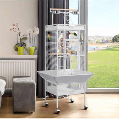 156 cm Steel Play Top Floor Bird Cage with Wheels with Stand with Perch with Tray