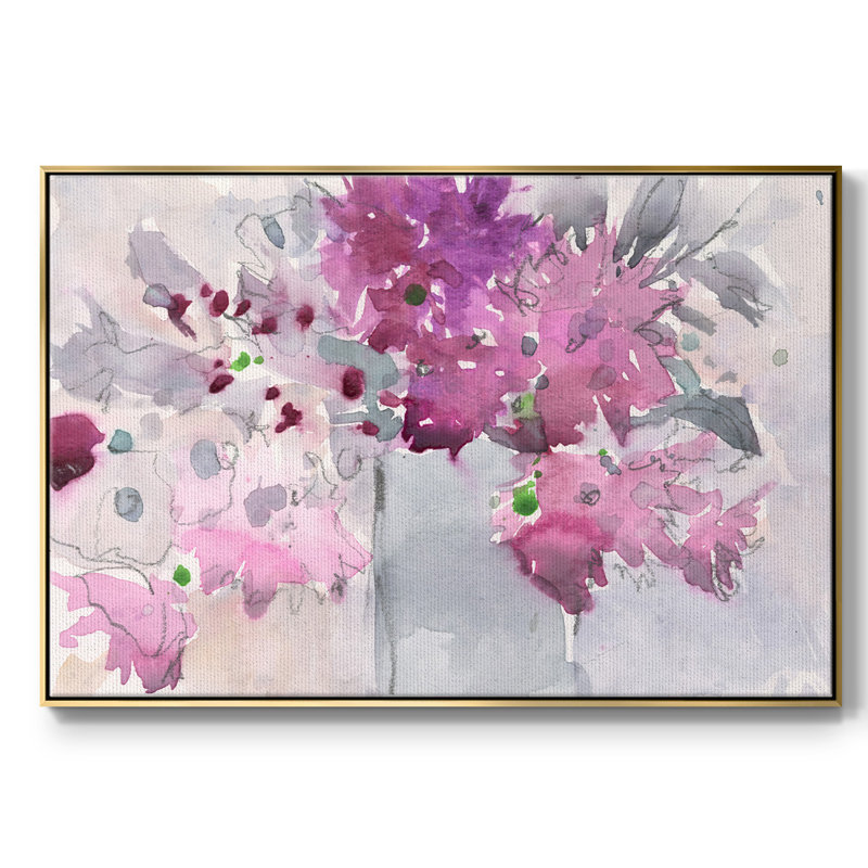 Cadre floral I, toile encadrée de qualité supérieure - prête à être accrochée, Toile avec cadre doré
