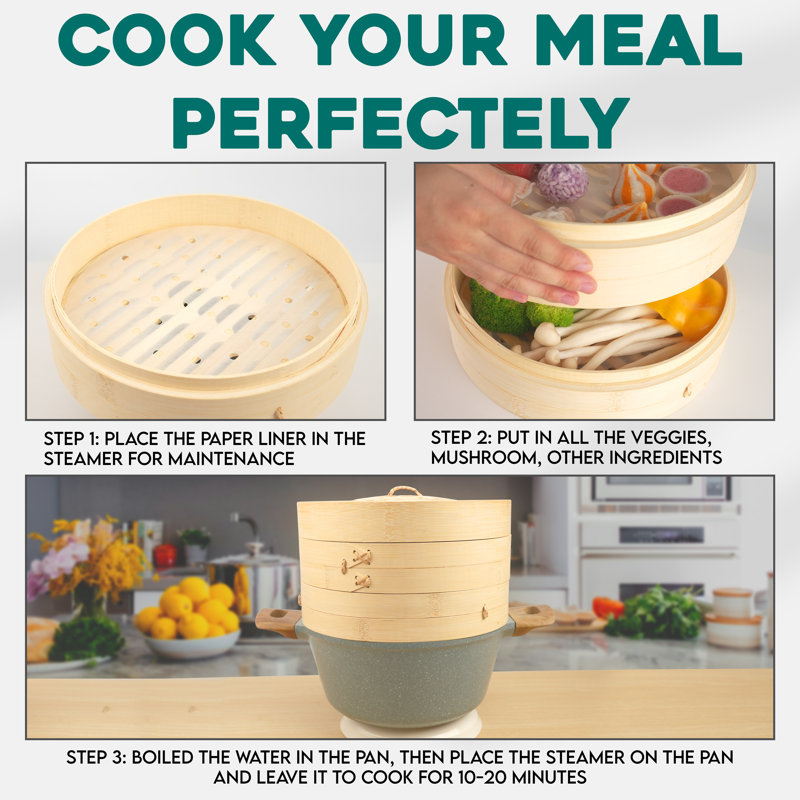 Bamboo Steamer Basket 10'' Diameter