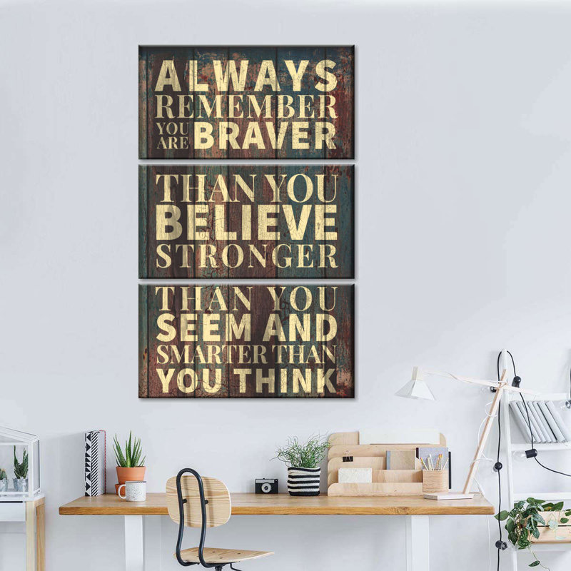 Concept de succès, ensemble de 3 citations sur toile, H 65 po x l 42 po x P 1,25 po
