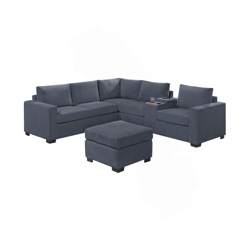 Ensemble de canapé moderne modulaire en velours côtelé rembourré avec canapé-lit et salon avec accoudoirs et repose-pieds 4 pièces