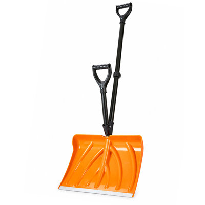 18-Inch Snow Shovel with Spring-Assist, Dual D-Ring Steel Handle and Aluminum Reinforced Blade for Driveway and Walkway