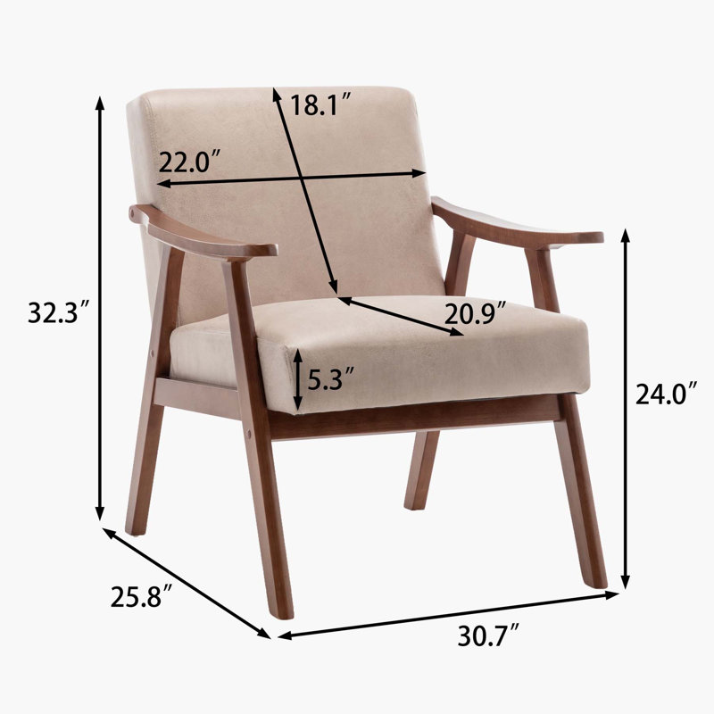 Fauteuil avec structure en bois massif, H 32,3 po x l 25,8 po x L 30,7 po, Tissu crème