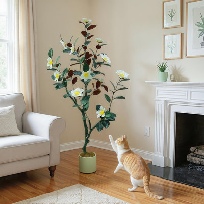 5FT Artificial Magnolia Tree with Blooming Flowers and Leaves, Realistic Faux Plant in Pot for Home, Office, Garden, Party, Wedding, Hotel Décor