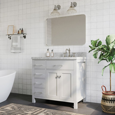Meuble-lavabo simple 36 po avec plateau en marbre blanc de Carrare Abbate