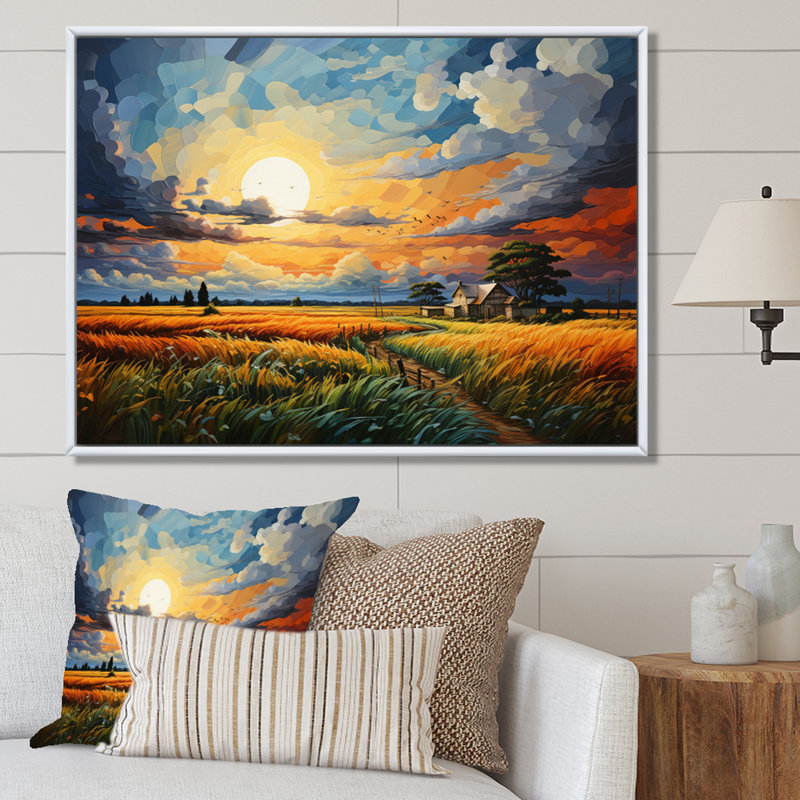 «Blue Prairies Whispers», impression sur toile, Cadre flottant blanc, H 24 po x l 32 po x P 1 po