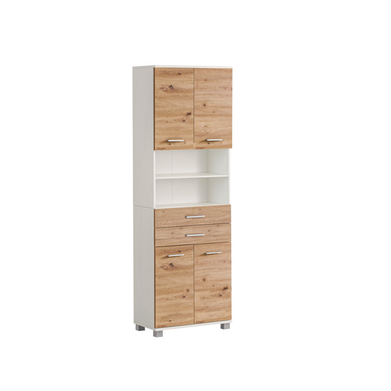 Hafley Bathroom Cabinet, Matte White/Artisan Oak Decor/Silver