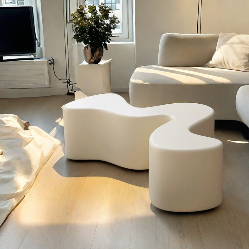 Table basse simple de style crème, H 14,17 po x L 55,11 po x l 31,49 po, Ivoire blanc