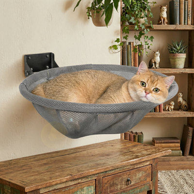 Wall-Mounted Foldable Cat Hammock, Breathable Cat Wall Shelf for Sleeping, Playing, Climbing & Lounging, Holds Up to 30 lbs, Gray