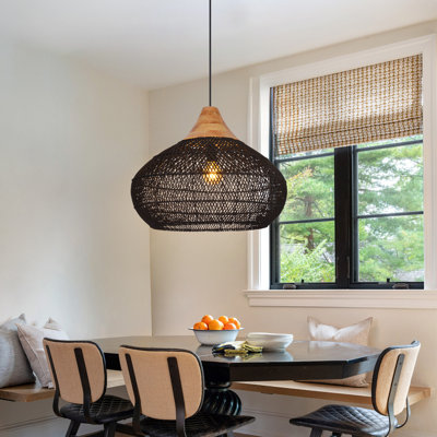 Black Rattan Pendant Light for Boho Home Decor