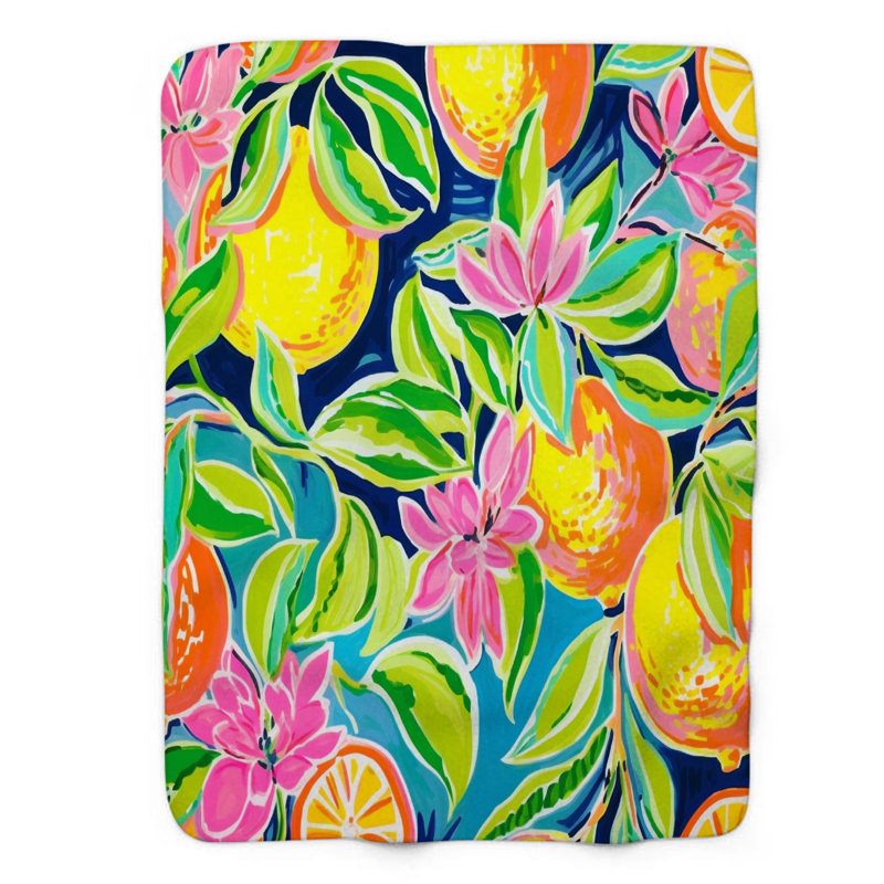 Motif de balise maritime - 1 pièce Sherpa Premium, L 60 po x L 80 po, Art tendance de boisson au citron