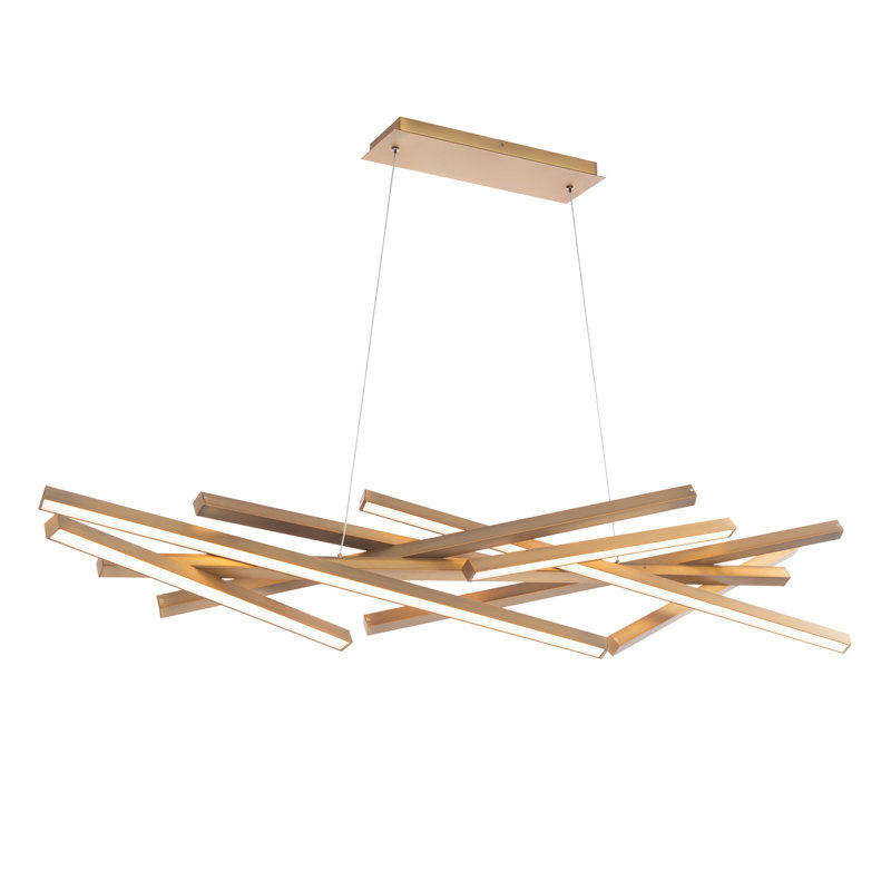 Luminaire suspendu linéaire à DEL à intensité variable 3000K Parallax, Laiton antique, H 10,88 po x l 55 po x P 13,6 po