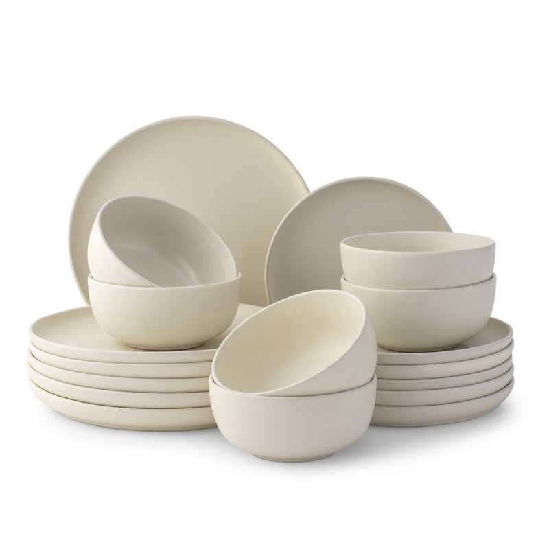 JoyJolt Mesa 18pc Stoneware Dinnerware Set, Matte Linen