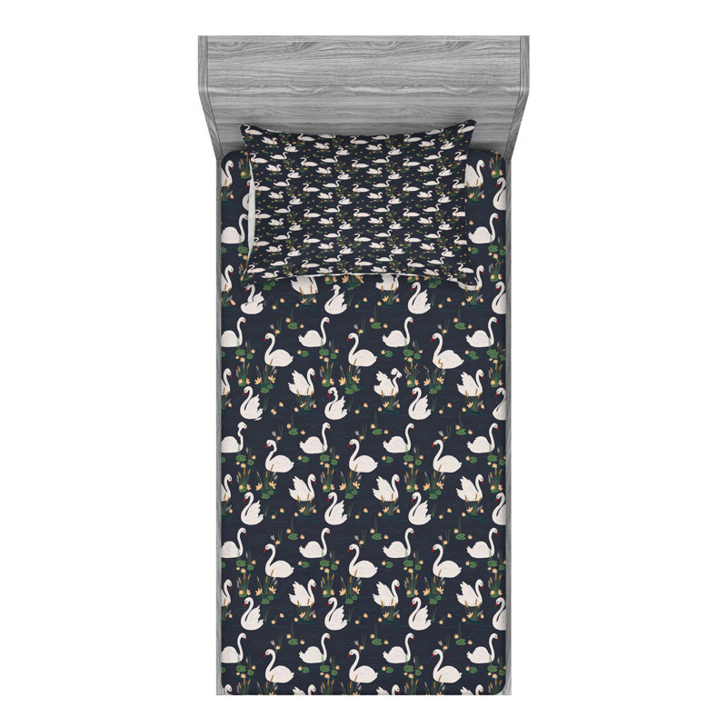 Swan Microfiber Floral Fitted Sheet, Twin Fitted Sheet with 1 Pillowcase