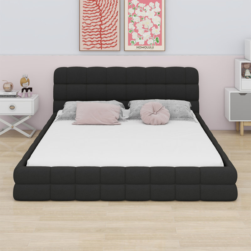 Lit plateforme en tissu d'ameublement, Noir