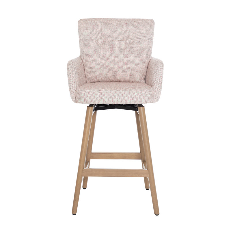 Swivel Upholstered Counter Stool with Solid Wood Frame, Beige