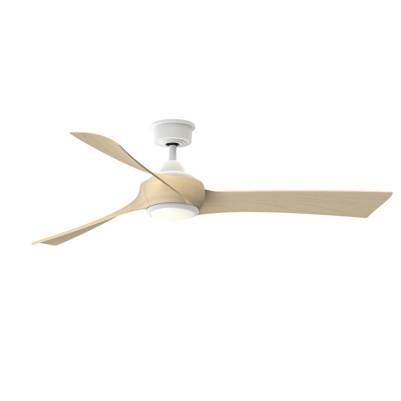 Wrap Custom 60 inch Indoor/Outdoor Ceiling Fan with LED CCT Select Light Kit - Matte White with Natural blades, Natural