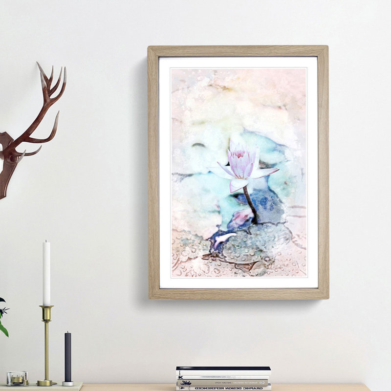 Pale Pink Water Lily in Abstract - Picture Frame Graphic Art Print, 87cm H x 62cm W x 2cm D, Oak Framed