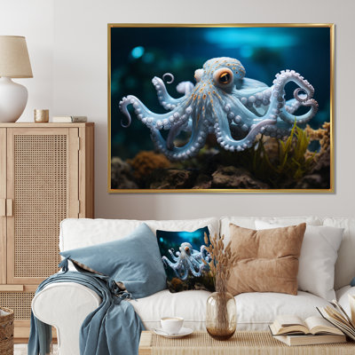 Blue Octopus Serene Submersion - Octopus Framed Wall Art