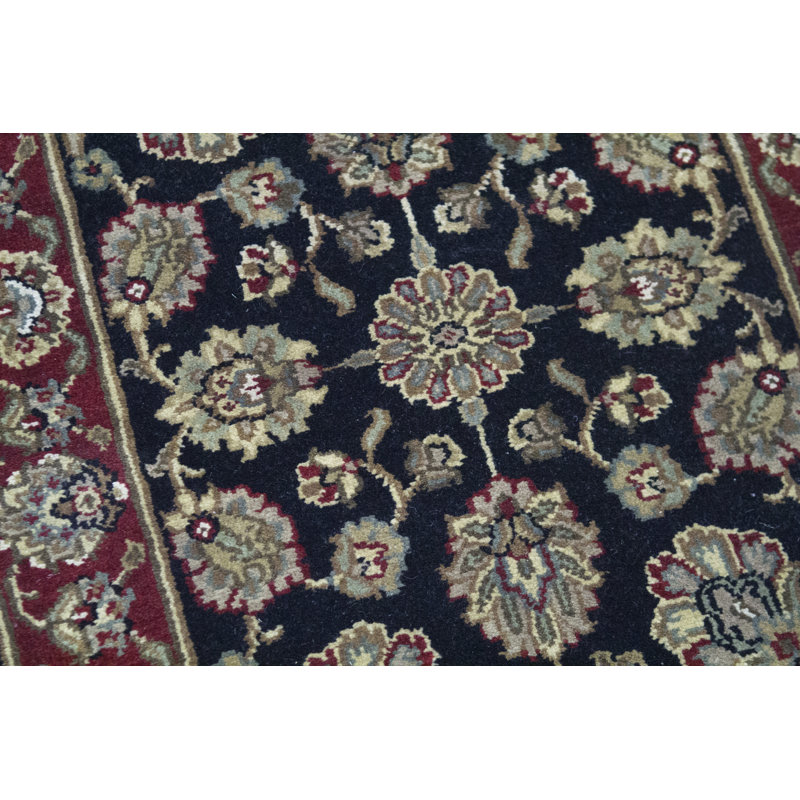Chemin de table noir et rouge noué à la main de haute qualité, Tapis de couloir 2 pi 5 po x 12 pi 6 po