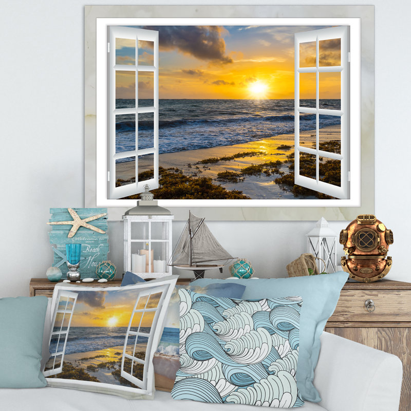 Bright Yellow Sunset Landscape Canvas Print with Wood Frame