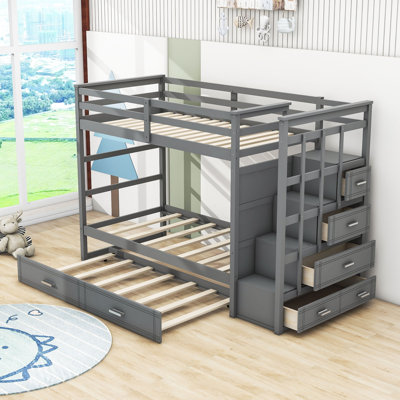 Bailen Kids Twin Over Twin Bunk Bed with Trundle with Drawers
