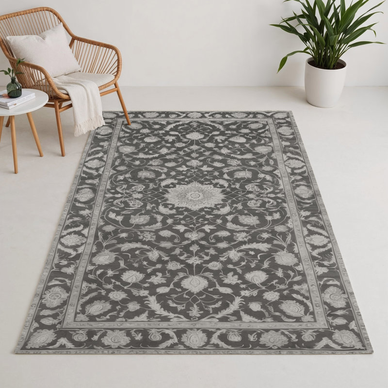 Tapis gris d'intérieur et d'extérieur Tabriz, Rectangle 5 pi x 7 pi