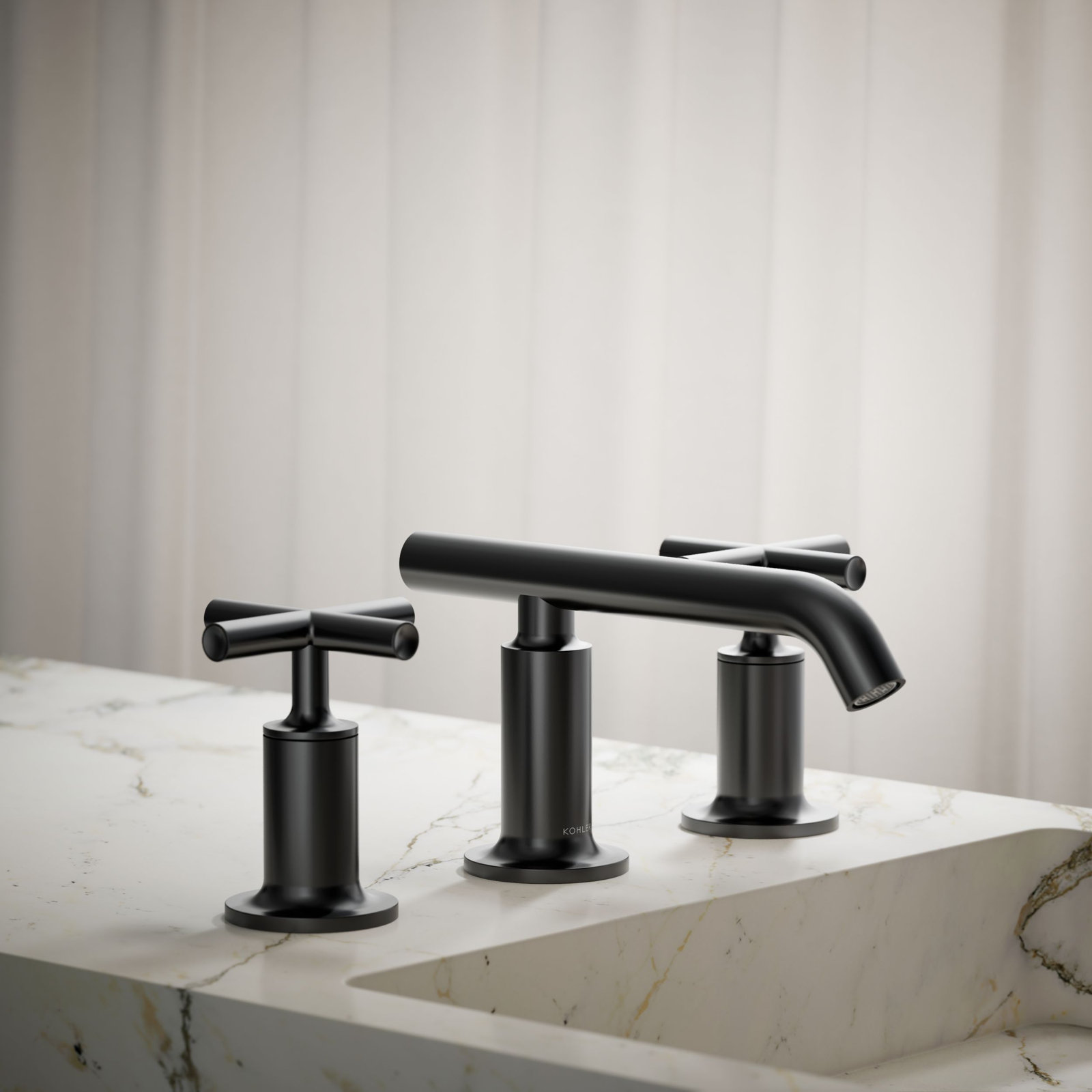 Purist Widespread Bathroom Sink Faucet with Low Cross Handles and Low Spout, Matte Black