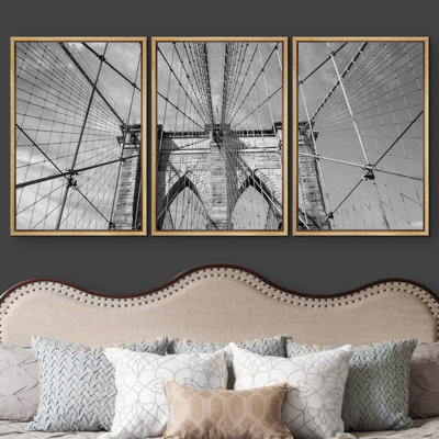 Brooklyn Bridge New York City USA in Black and White Photography Modern Home Art Framed