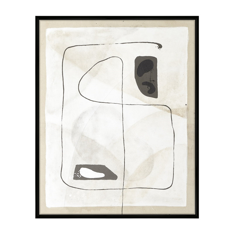 Natural Abstract Black and White Canvas Painting with Matte Black Frame
