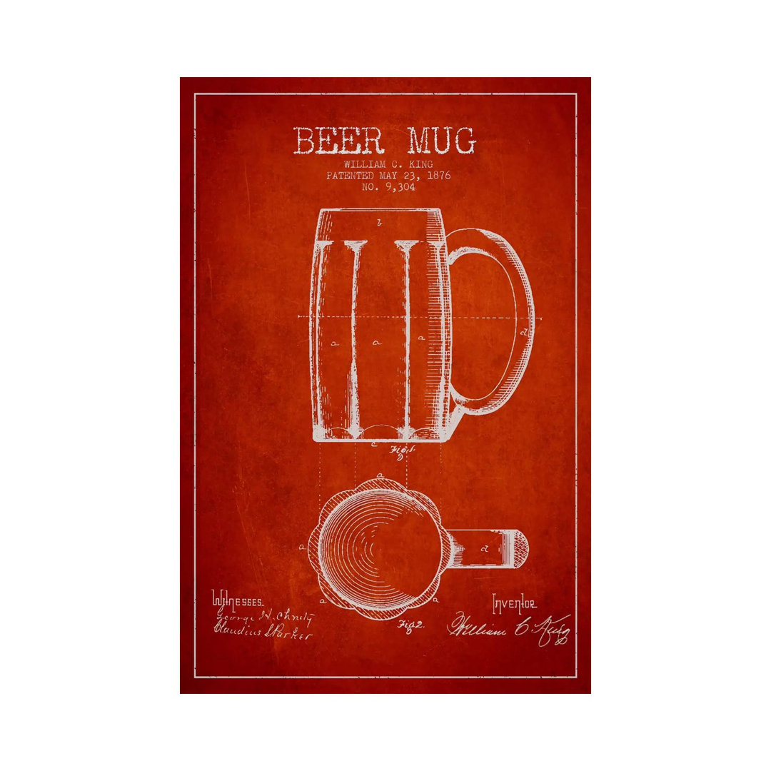 Bierkrug Rotes Patent Blueprint von Aged Pixel - Galerie-verpackte Leinwand Giclée auf Leinwand