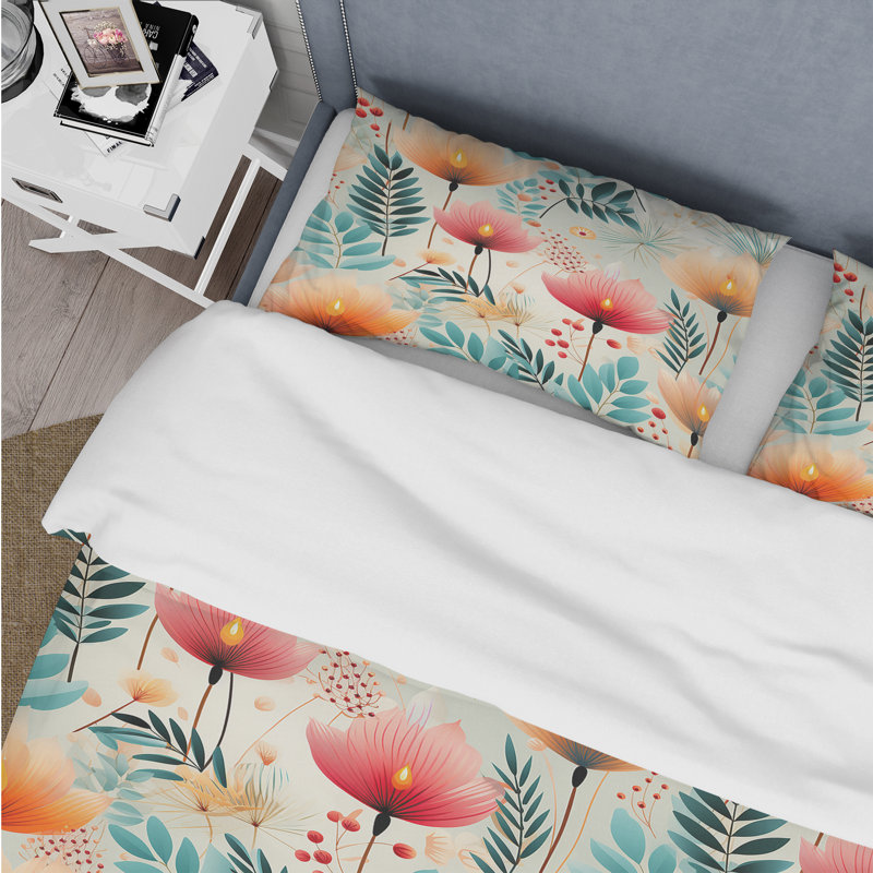 Literie très douce à motif tropical vert et rose, Housse de couette simple + 1 taie décorative stan