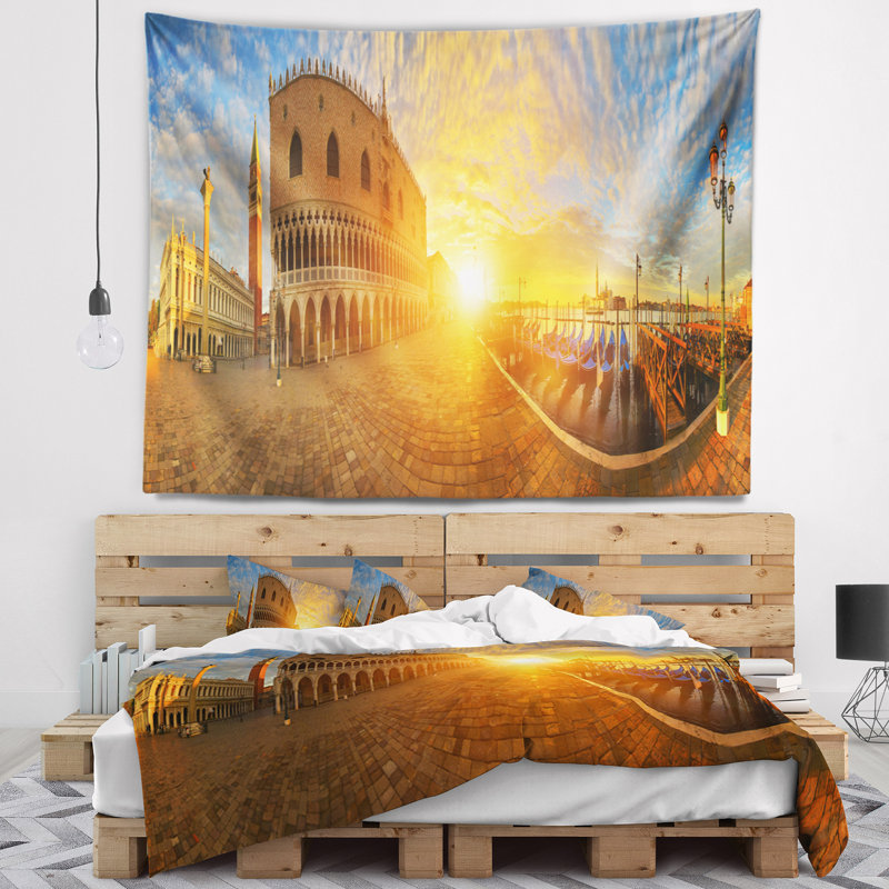 Tapisserie panorama de soleil vif cityscape, H 32 po x l 39 po