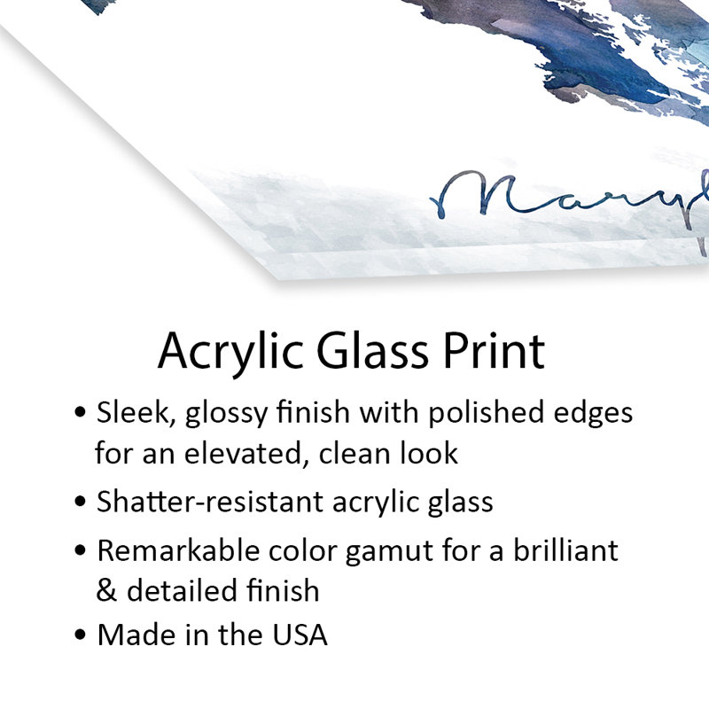 Maryland State, impression bleutée sur verre acrylique, H 16 po x l 24 po x P 0,25 po